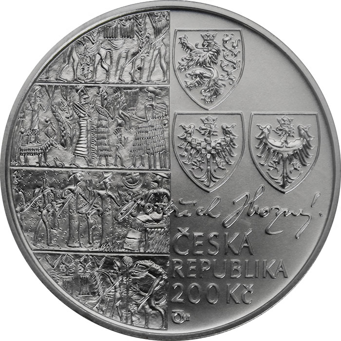 Stříbrná mince 200 Kč Bedřich Hrozný rozluštil chetitštinu 100. výročí 2015 Standard