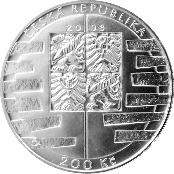 Zadní strana Strieborná minca 200 Kč Vstup do schengenského priestoru 2008 Štandard