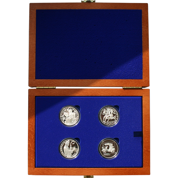Sada stříbrných pamětních mincí roku 1997 v dřevěné krabičce Proof