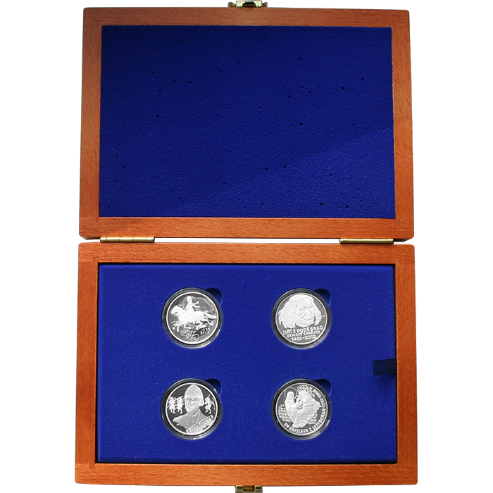 Sada stříbrných pamětních mincí roku 2002 v dřevěné krabičce Proof