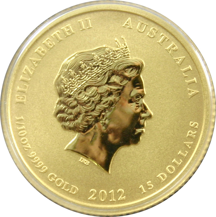 Zlatá investiční mince Year of the Dragon Rok Draka Lunární 1/10 Oz 2012 