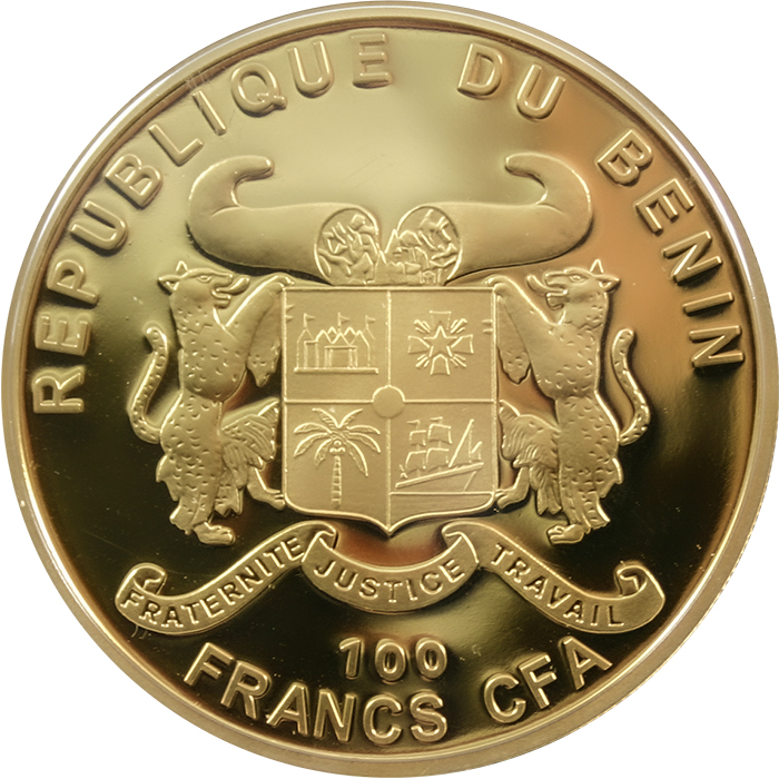 Zadní strana Pozlacená mince Konopí 2010 Proof Benin 