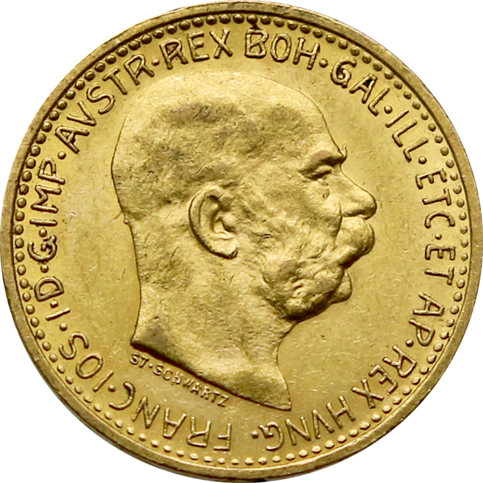Zlatá mince Desetikoruna Františka Josefa I. Rakouská ražba 1911 