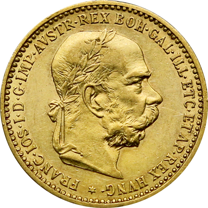 Zlatá mince Desetikoruna Františka Josefa I. Rakouská ražba 1897 