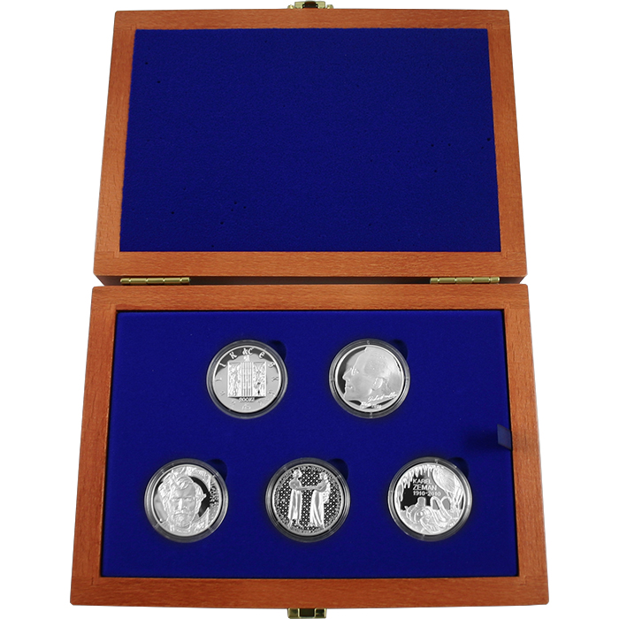 Sada stříbrných pamětních mincí roku 2010 v dřevěné krabičce Proof