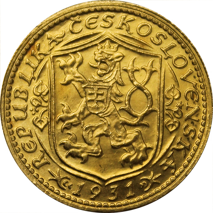 Zlatá mince Svatý Václav Jednodukát Československý 1931