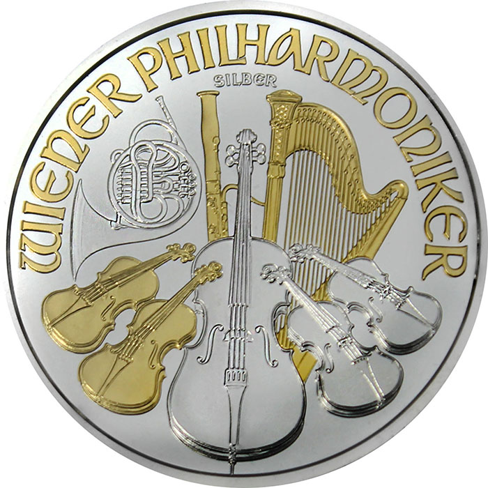 Stříbrná mince pozlacený Wiener Philharmoniker 1 Oz Standard