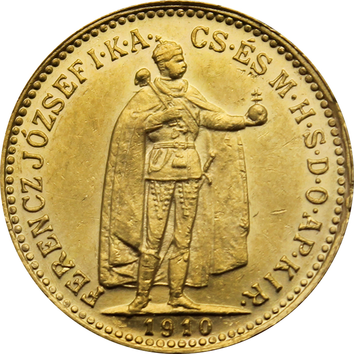 Zlatá minca Desaťkorunáčka Františka Jozefa I. Uhorská razba 1910