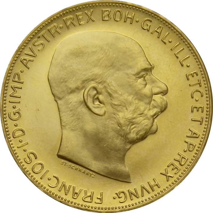 Zlatá investiční mince Stokoruna Františka Josefa I. 1915 (novoražba) 