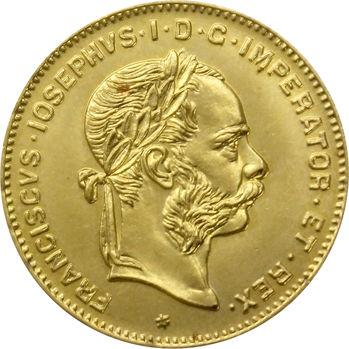Zlatá investiční mince Čtyřzlatník Františka Josefa I. 4 Gulden 10 Franků 1892 (novoražba)