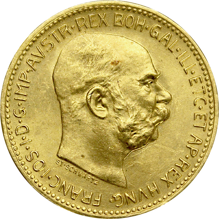 Zlatá investiční mince Dvacetikoruna Františka Josefa I. 1915 (novoražba)