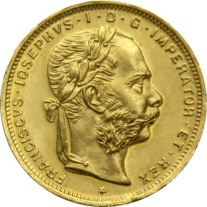 Zlatá investiční mince Osmizlatník Františka Josefa I. 8 Gulden 20 Franků 1892 (novoražba)