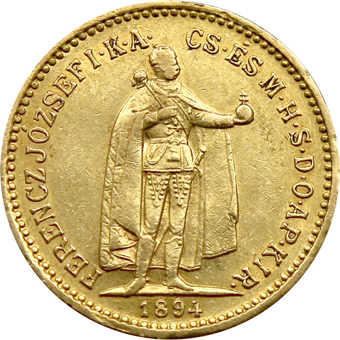 Zlatá mince Desetikoruna Františka Josefa I. Uherská ražba 1894