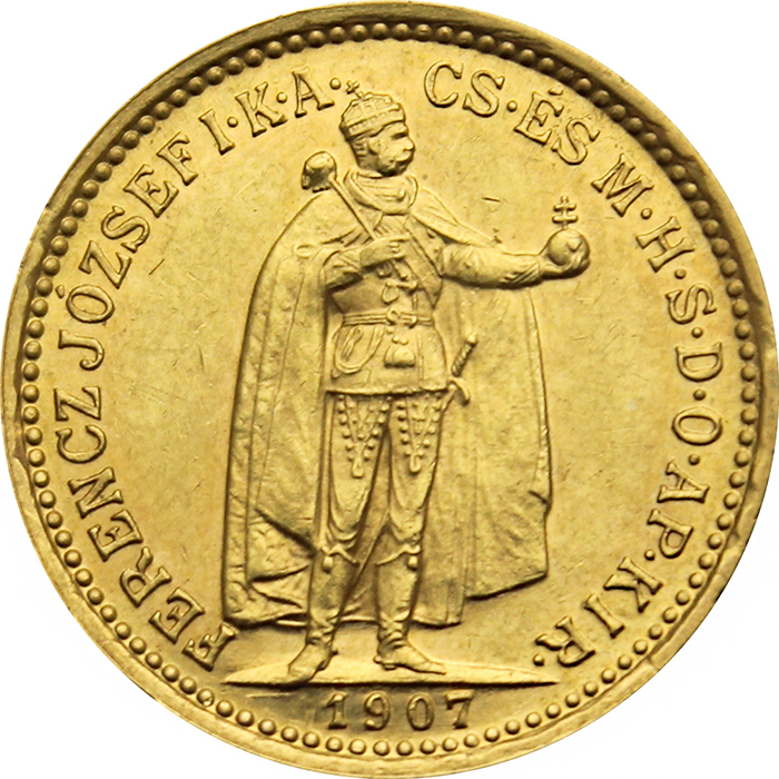 Zlatá mince Desetikoruna Františka Josefa I. Uherská ražba 1907