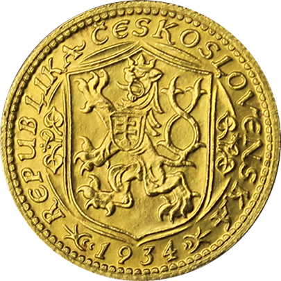 Zlatá mince Svatý Václav Jednodukát Československý 1934