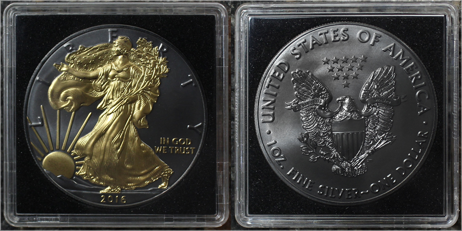 Stříbrná Ruthenium mince pozlacený American Eagle Golden Enigma 1 Oz Standard