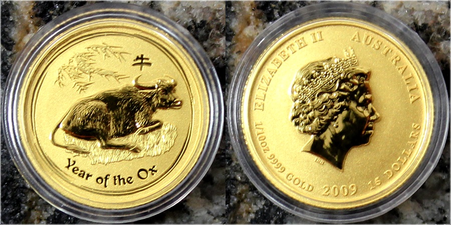 Zlatá investiční mince Year of the Ox Rok Buvola Lunární 1/10 Oz 2009