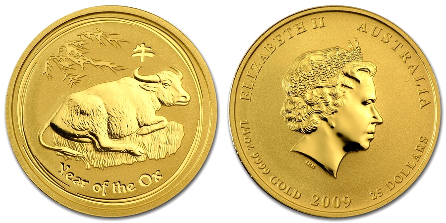 Zlatá investiční mince Year of the Ox Rok Buvola Lunární 1/4 Oz 2009
