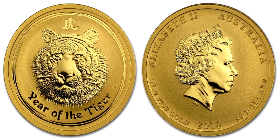 Zlatá investičná minca Year of the Tiger Rok Tygra Lunárny 1/2 Oz 2010