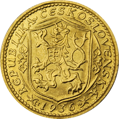 Zlatá mince Svatý Václav Jednodukát Československý 1936