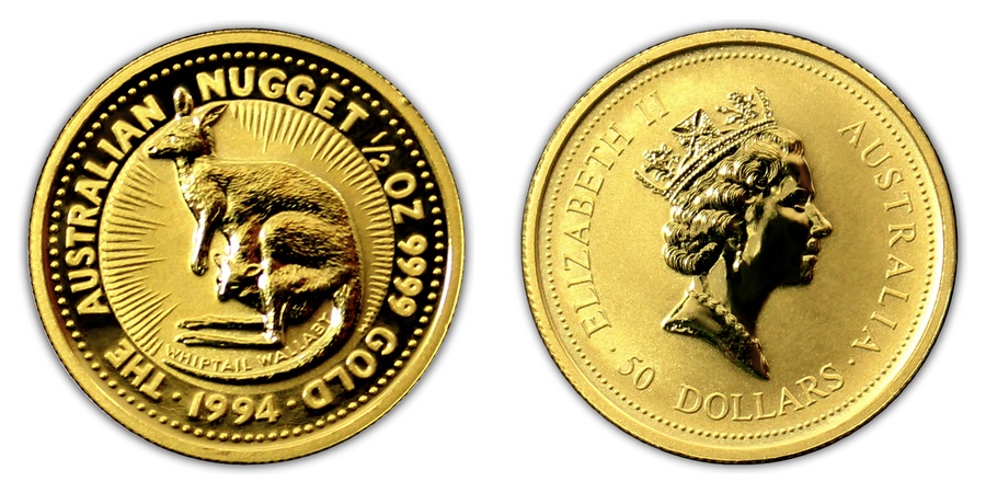 Zadní strana Zlatá investiční mince The Australian Nugget 1994 1/2 Oz