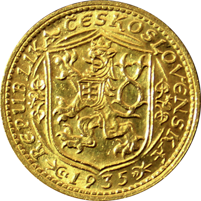 Zlatá mince Svatý Václav Jednodukát Československý 1935