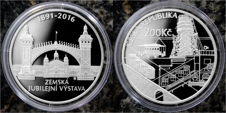 Stříbrná mince 200 Kč Zemská jubilejní výstava v Praze 125. výročí 2016 Proof