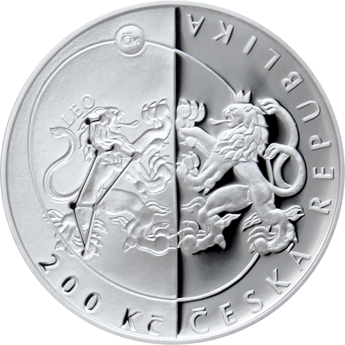 Zadní strana Strieborná minca 200 Kč Založenie Českej astronomickej spoločnosti 100. výročie 2017 Proof