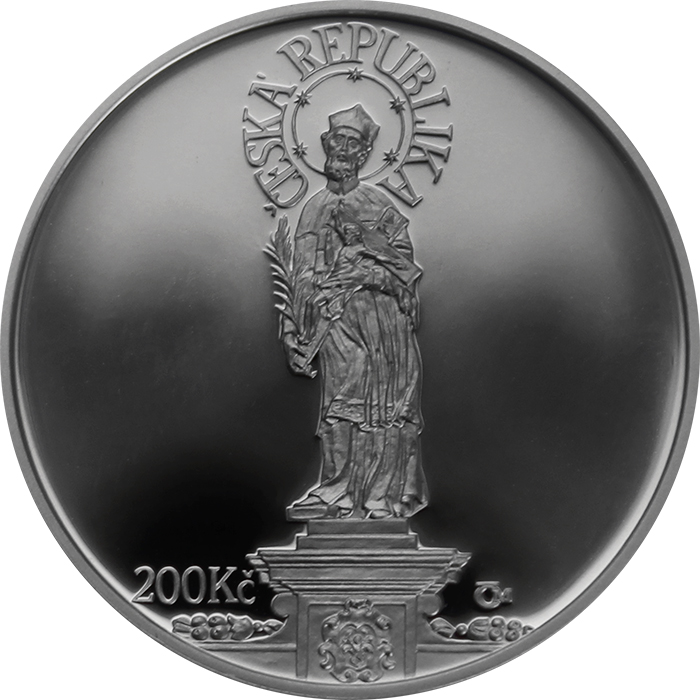 Zadní strana Strieborná minca 200 Kč Jan Brokoff 300. výročie úmrtia 2018 Proof