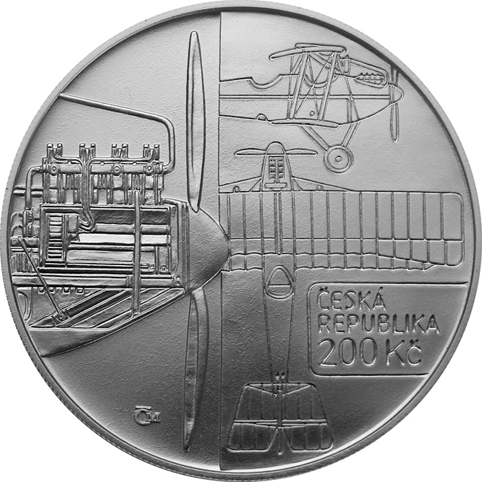 Stříbrná mince 200 Kč Sestrojení prvního letadla Bohemia B-5 100. výročí 2019 Standard
