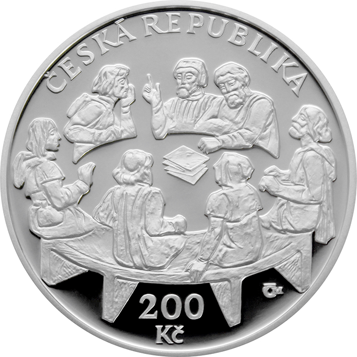 Zadní strana Stříbrná mince 200 Kč Vydání Čtyř pražských artikul 600. výročí 2020 Proof