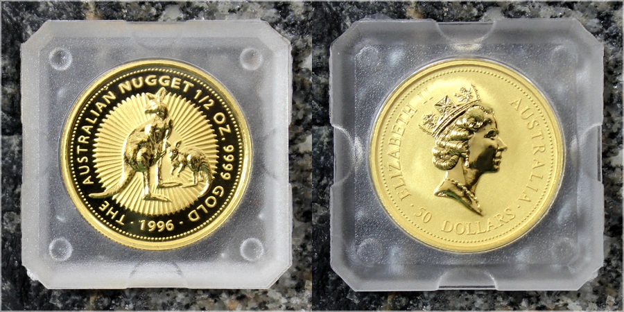 Zadní strana Zlatá investiční mince The Australian Nugget 1996 1/2 Oz