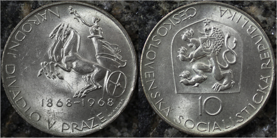 Stříbrná mince 10 Kčs Národní divadlo v Praze 100. výročí 1968