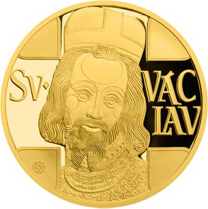 Zadní strana Pětidukát svatého Václava se zlatým certifikátem 2015 Proof