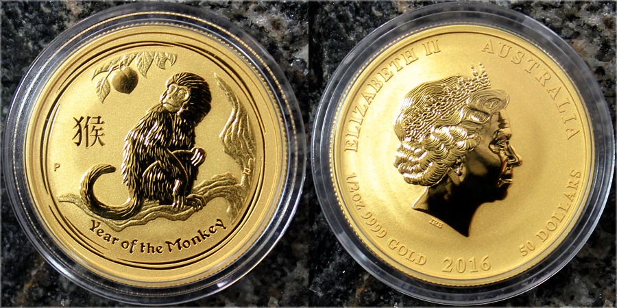 Zlatá investičná minca Year of the Monkey Rok Opice Lunárny 1/2 Oz 2016