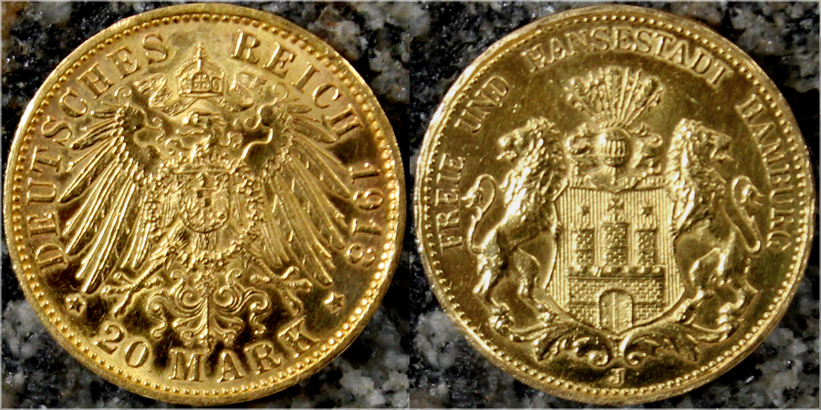 Zlatá mince 20 Marka 1893 - 1913