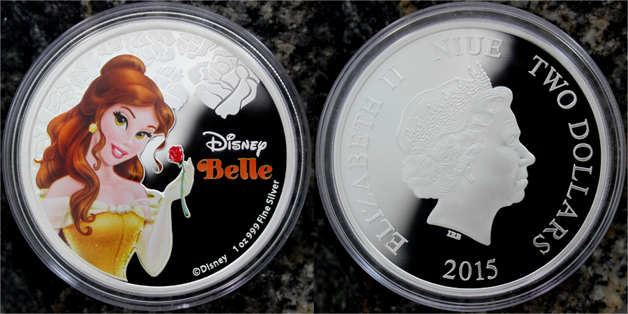 Stříbrná mince Princess Belle 1 Oz Disney 2015 Proof