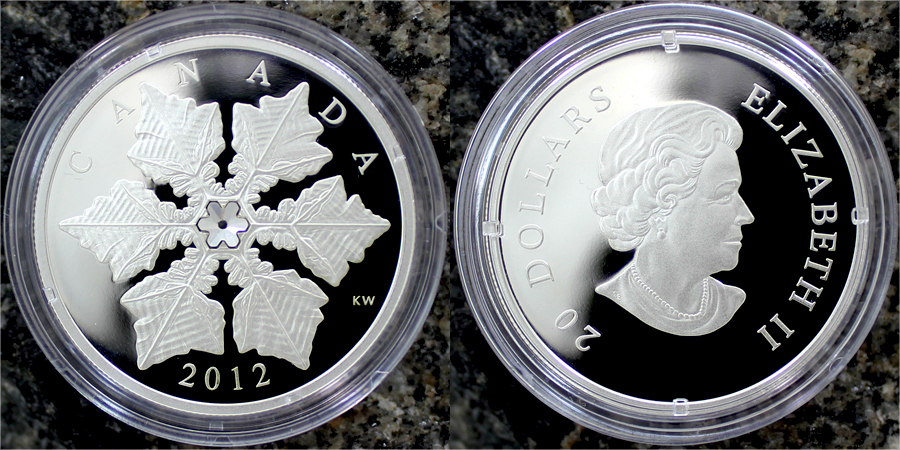 Strieborná minca Snehová vločka Krystal 2012 Proof (.9999)
