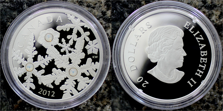 Strieborná minca Snehová vločka Búrka Opál 2012 Proof (.9999)