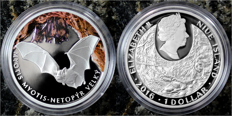 Stříbrná mince 1 NZD Ohrožená příroda - Netopýr velký 2016 Proof