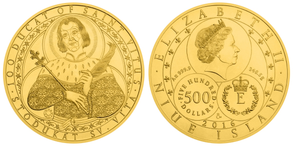 Zlatá investiční mince 500 NZD 100dukát sv. Víta 2016 Standard