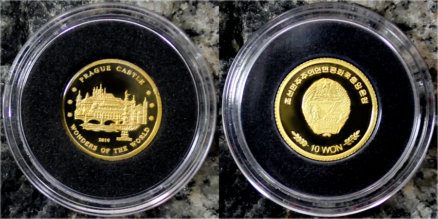 Zadní strana Zlatá mince Pražský hrad Miniatura 2010 Proof