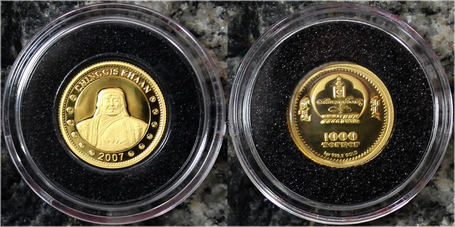 Zlatá mince Čingischán Miniatura 2007 Proof