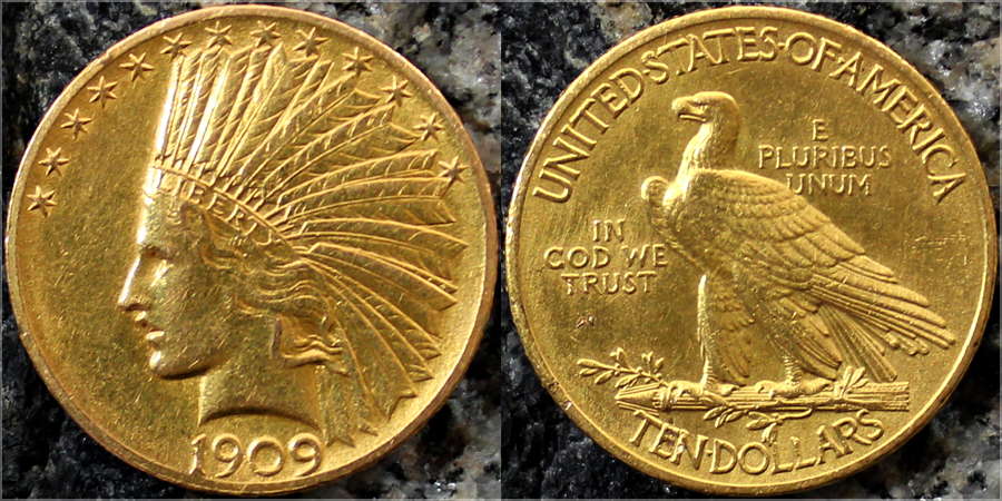 Zlatá mince Indian Head American Eagle 1909