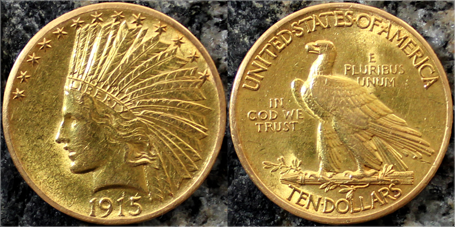 Zlatá mince Indian Head American Eagle 1915