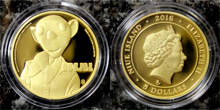 Zlatá mince 5 NZD Spejbl 2016 Proof