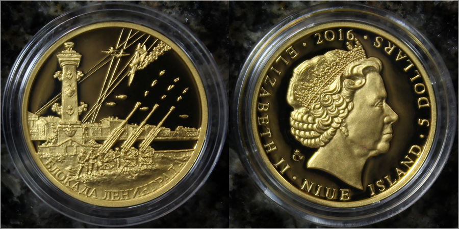 Zlatá mince 5 NZD Obléhání Leningradu 2016 Proof