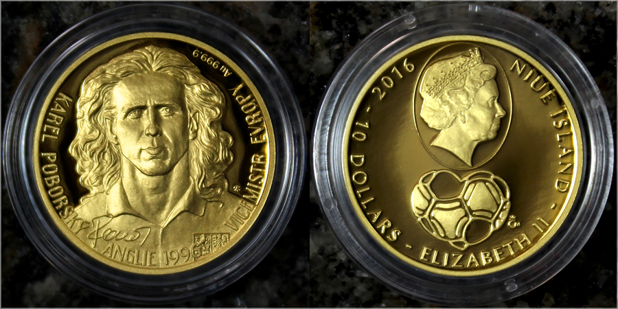 Zlatá čtvrtuncová mince 10 NZD Karel Poborský 2016 Proof