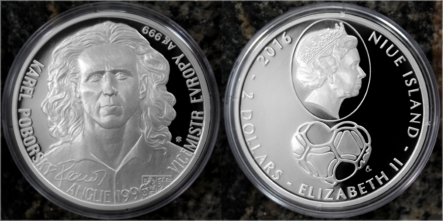 Stříbrná mince 2 NZD Karel Poborský 2016 Proof