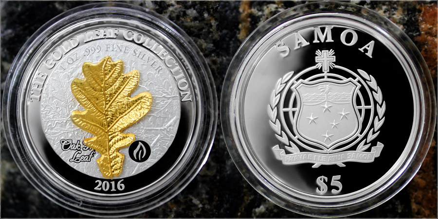 Stříbrná mince 3D Zlatý Oak Leaf 1 Oz Gold Leaf Collection 2016 Proof